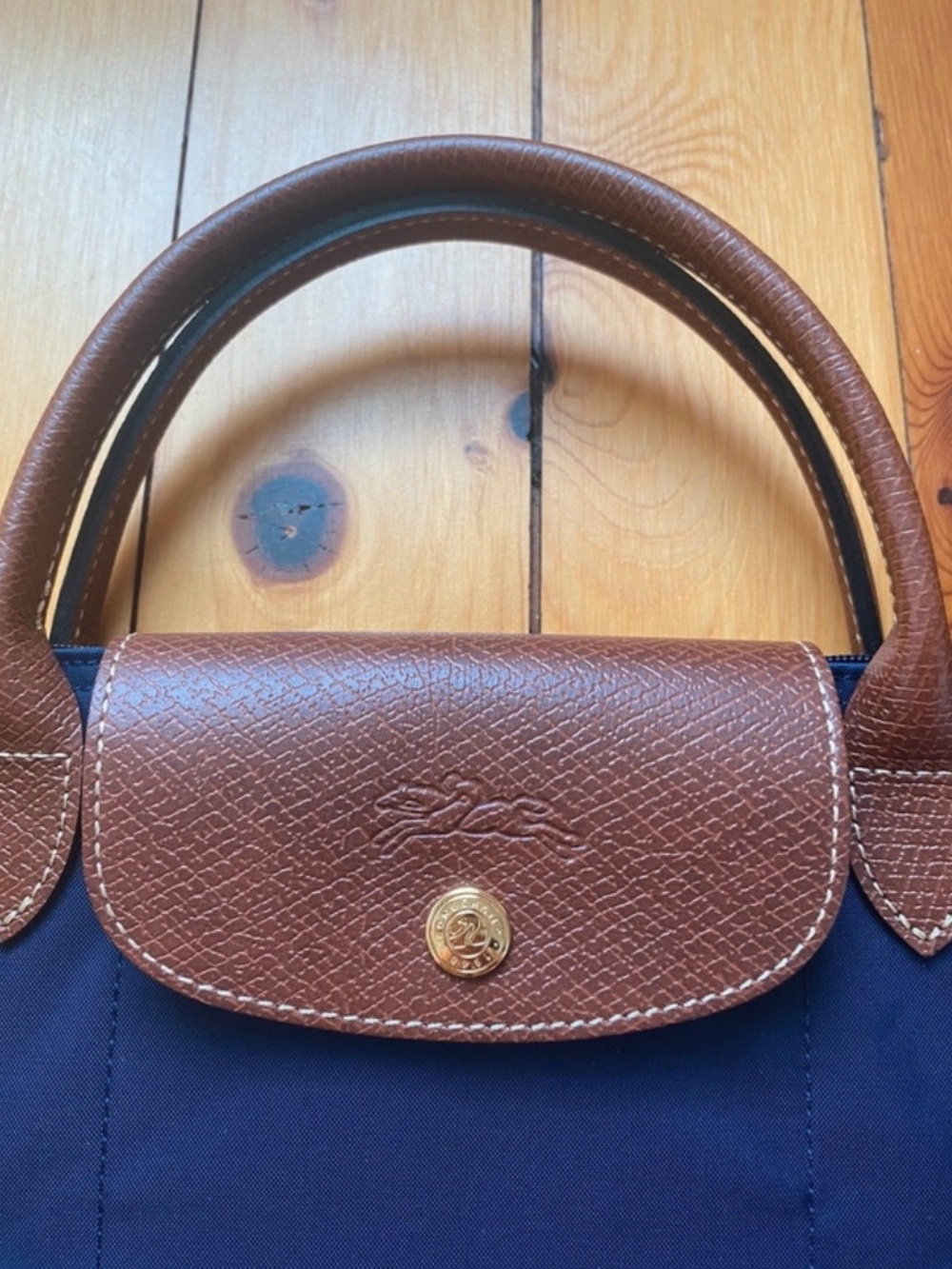 NEW Longchamp Le Pliage Small Handbag with Short Handles in Navy - Picture 4 of 11
